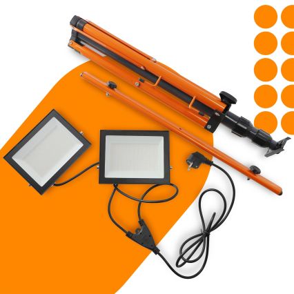 LED-Strahler mit Stativ 2xLED/100W/230V 4500K IP65 schwarz/orange