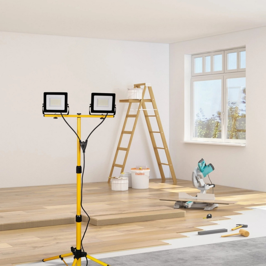 LED-Strahler mit Stativ 2xLED/30W/230V 6500K IP65 gelb