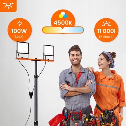 LED-Strahler mit Stativ 2xLED/50W/230V 4500K IP65 schwarz/orange