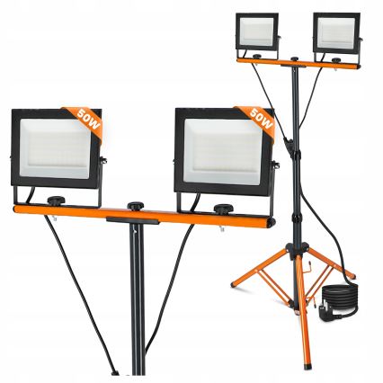 LED-Strahler mit Stativ 2xLED/50W/230V 4500K IP65 schwarz/orange
