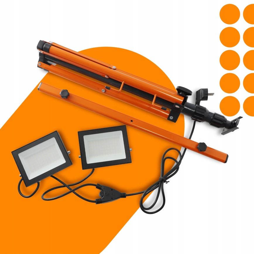 LED-Strahler mit Stativ 2xLED/50W/230V 4500K IP65 schwarz/orange
