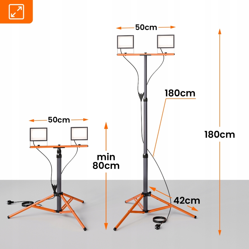 LED-Strahler mit Stativ 2xLED/50W/230V 4500K IP65 schwarz/orange