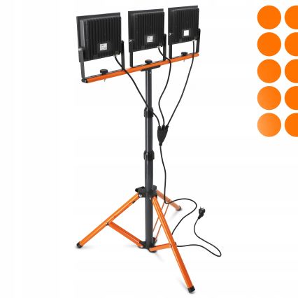 LED-Strahler mit Stativ 3xLED/100W/230V 4500K IP65 schwarz/orange