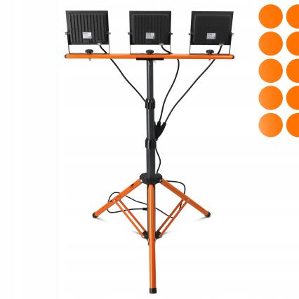 LED-Strahler mit Stativ 3xLED/50W/230V 4500K IP65 schwarz/orange