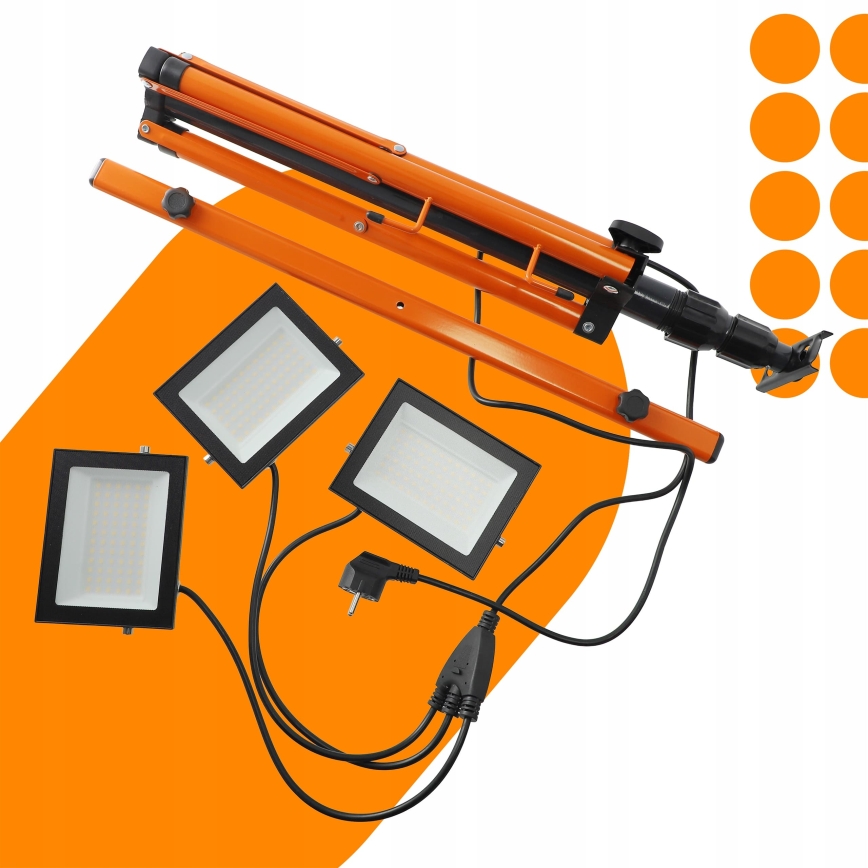 LED-Strahler mit Stativ 3xLED/50W/230V 4500K IP65 schwarz/orange