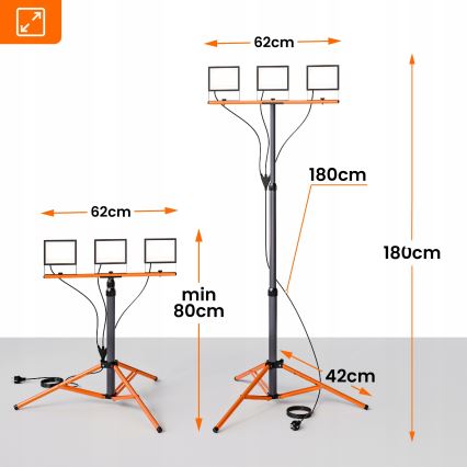 LED-Strahler mit Stativ 3xLED/50W/230V 4500K IP65 schwarz/orange