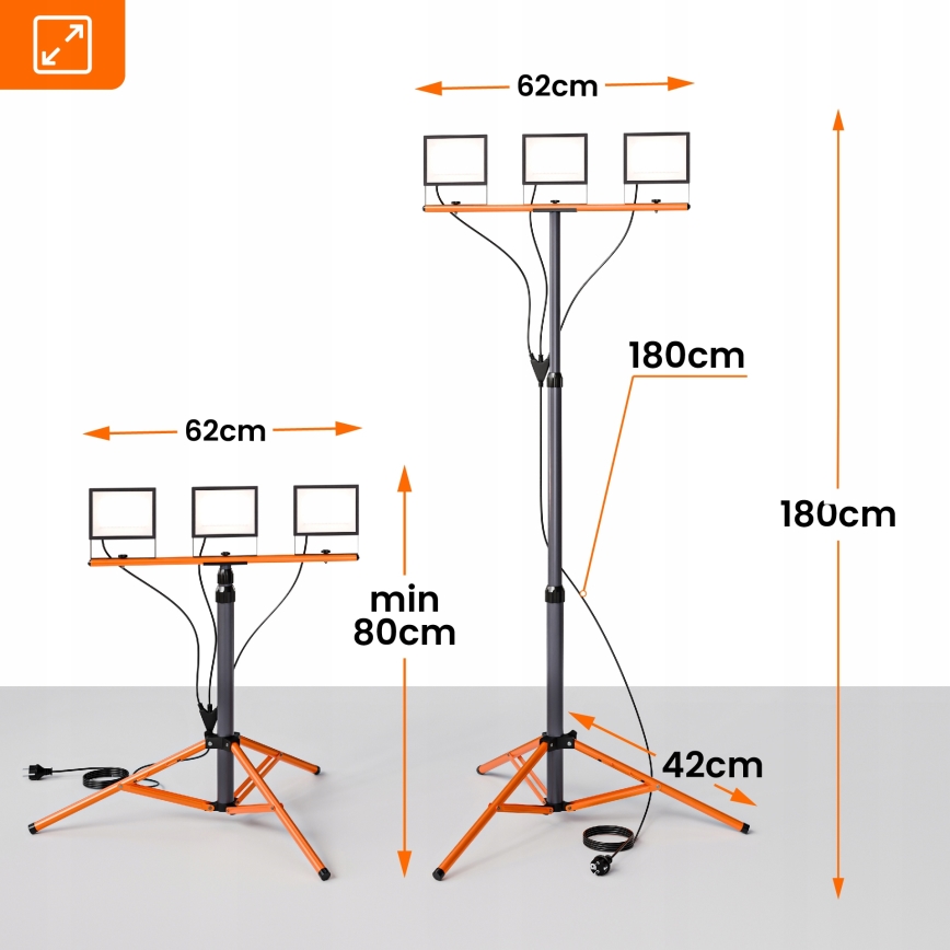 LED-Strahler mit Stativ 3xLED/50W/230V 4500K IP65 schwarz/orange