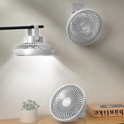 LED Akku-Tischventilator mit LED-Beleuchtung LED/2W/5V USB 2400 mAh Weiß