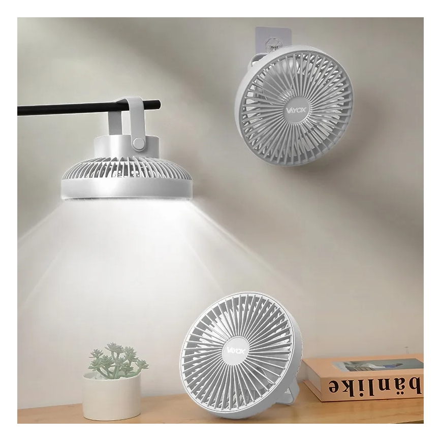 LED Akku-Tischventilator mit LED-Beleuchtung LED/2W/5V USB 2400 mAh Weiß
