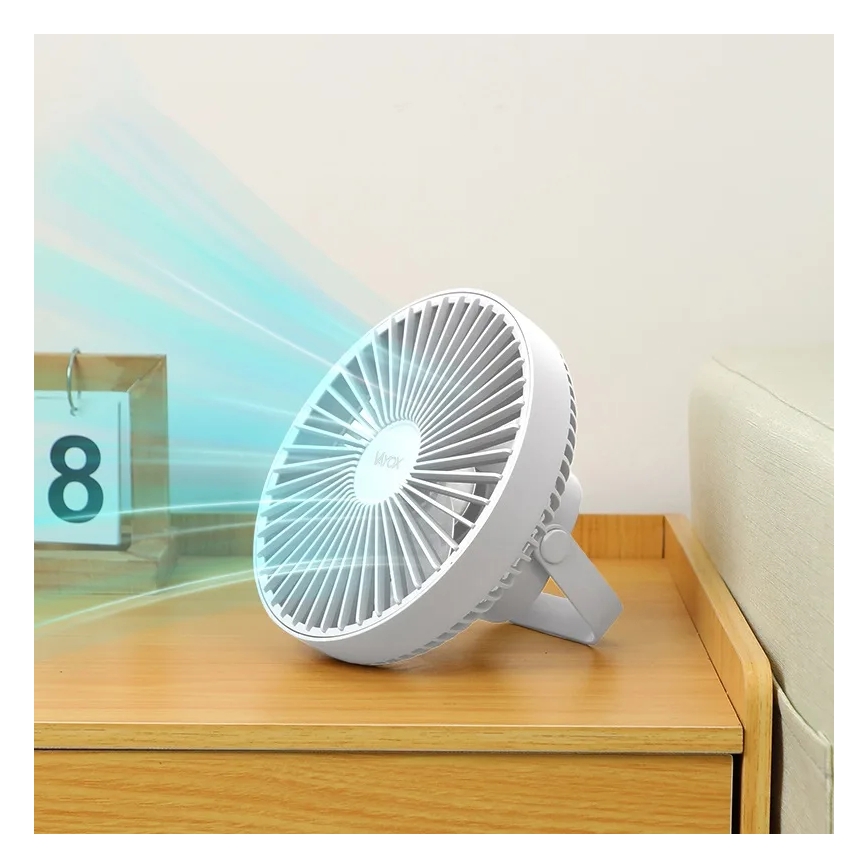 LED Akku-Tischventilator mit LED-Beleuchtung LED/2W/5V USB 2400 mAh Weiß