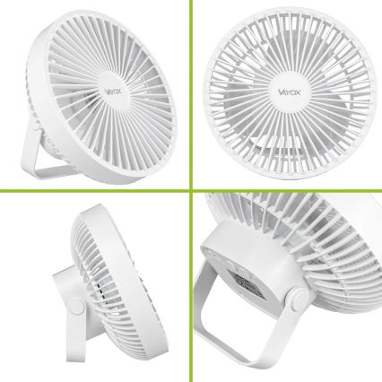 LED Akku-Tischventilator mit LED-Beleuchtung LED/2W/5V USB 2400 mAh Weiß