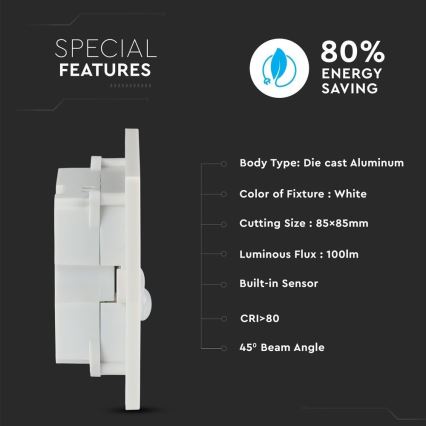 LED Treppenlicht mit Bewegungsmelder LED/3W/230V 4000K Weiß