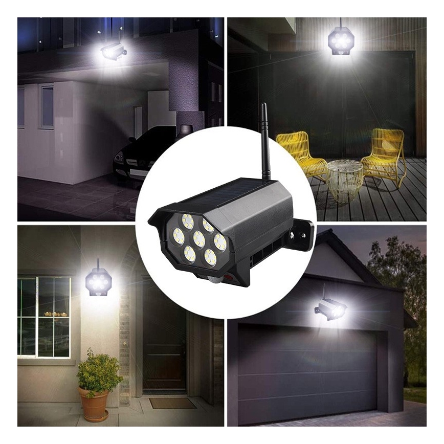 LED-Überwachungskamera-Attrappe mit Sensor und mit Solarpanel LED/5W/5,5V 800 mAh IP65 + Fernbedienung