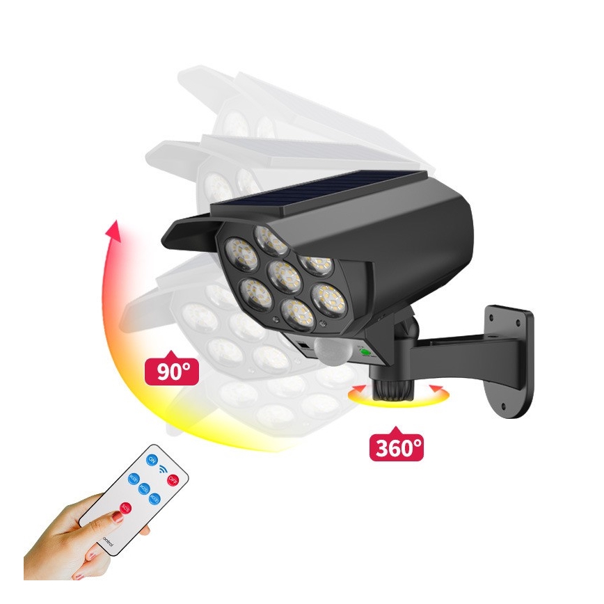 LED-Überwachungskamera-Attrappe mit Sensor und mit Solarpanel LED/5W/5,5V 800 mAh IP65 + Fernbedienung