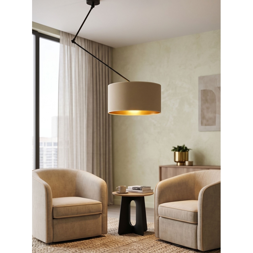 LED verstellbare Pendelleuchte an Stange GORTA 1xE27/60W/230V beige/gold