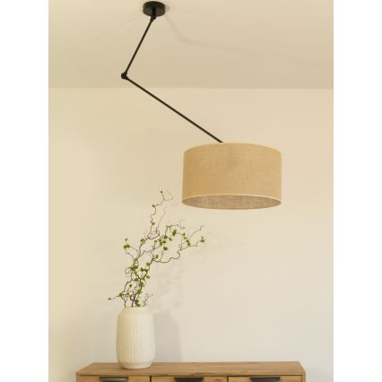 LED verstellbare Pendelleuchte mit Stange GORTA 1xE27/60W/230V Jute