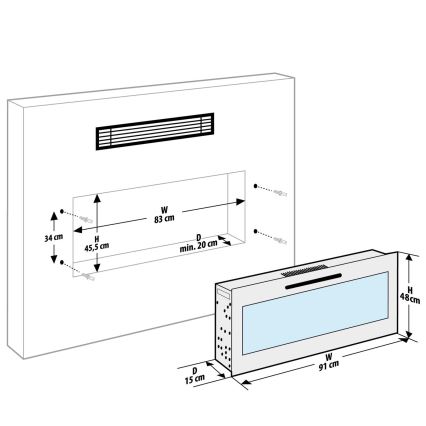 LED-Wand-Elektrokamin mit Heizung LED/2000W/230V 48x91 cm + Fernbedienung