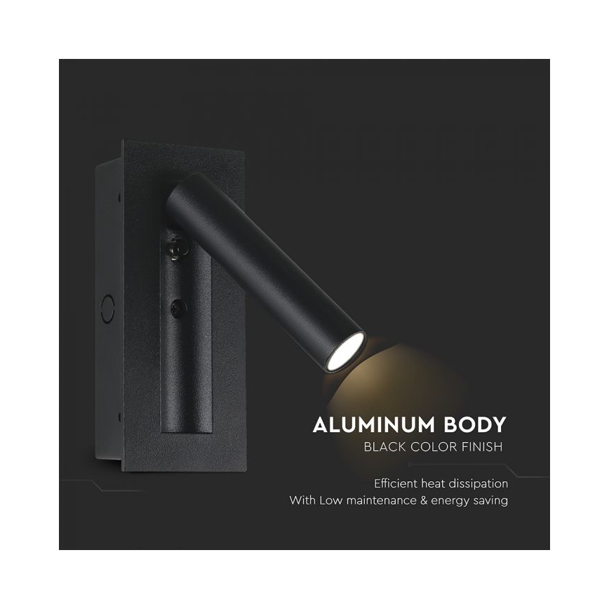 LED-Wand-Spot LED/2W/230V 3000K schwarz