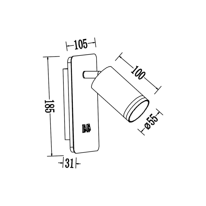 LED-Wand-Spot PIPE 1xGU10/10W/230V + LED/6W schwarz