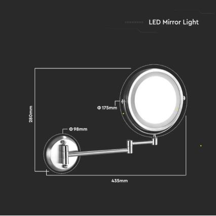 LED-Wandkosmetikspiegel LED/3W/6V 4xAA IP44
