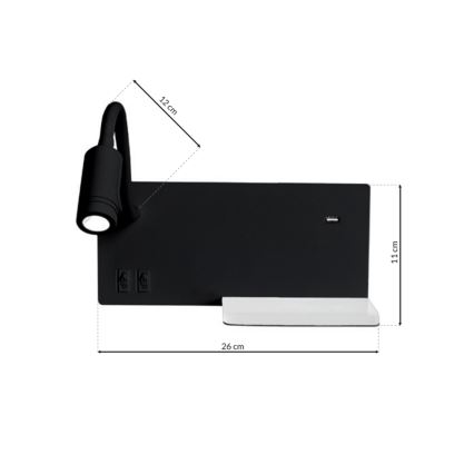 LED Wandleuchte SHELF 1xLED/4W+1xLED/5W+1xLED/2W/230V schwarz