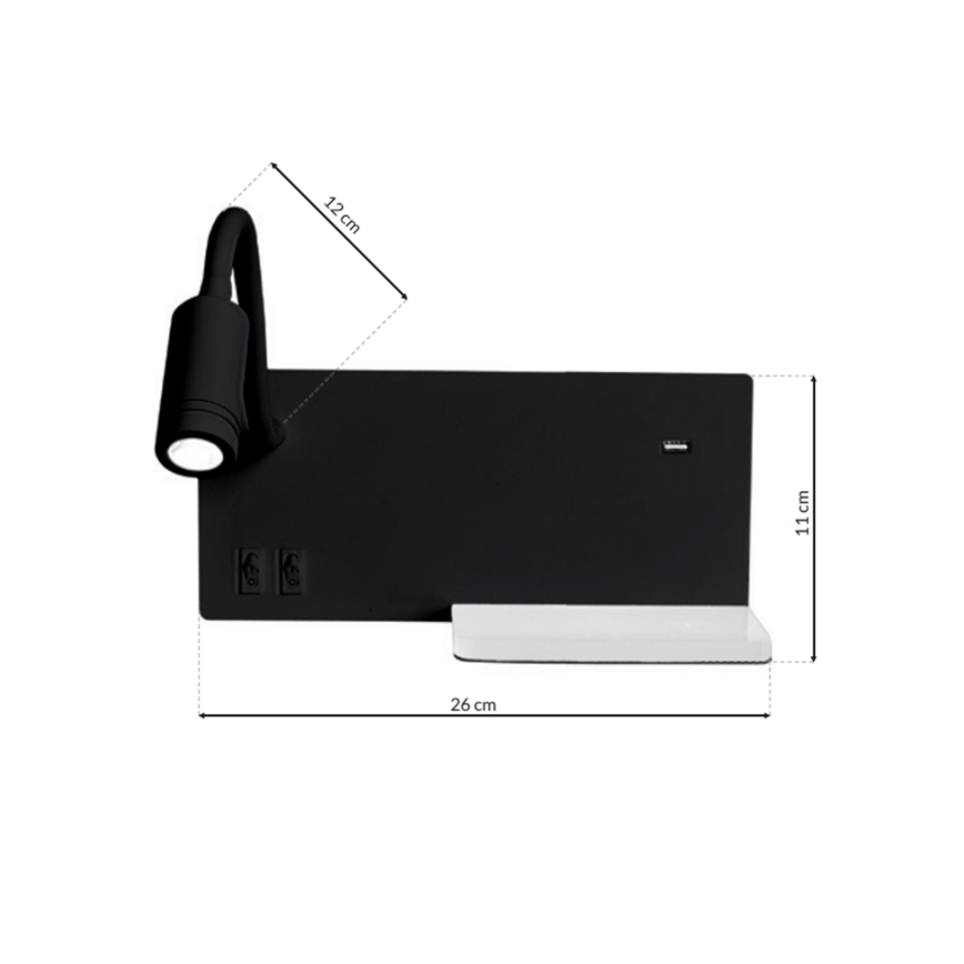 LED Wandleuchte SHELF 1xLED/4W+1xLED/5W+1xLED/2W/230V schwarz