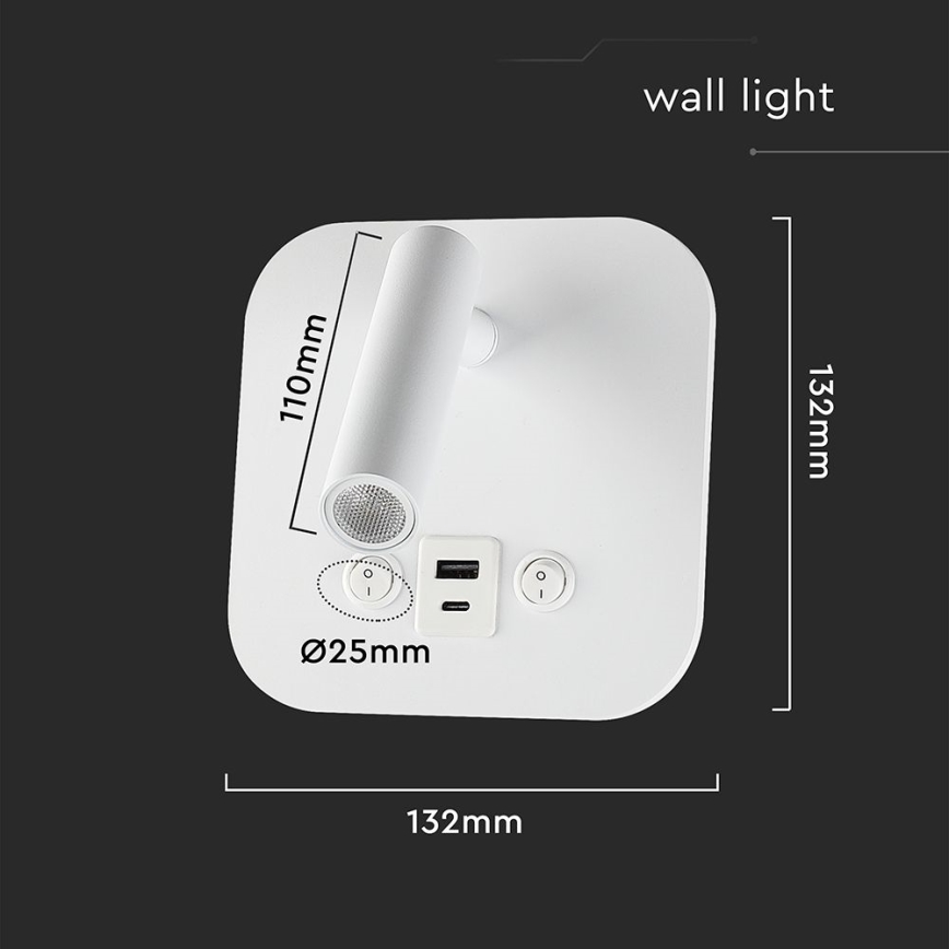 LED-Wandspot mit USB-Anschluss LED/8W/230V 3000K weiß