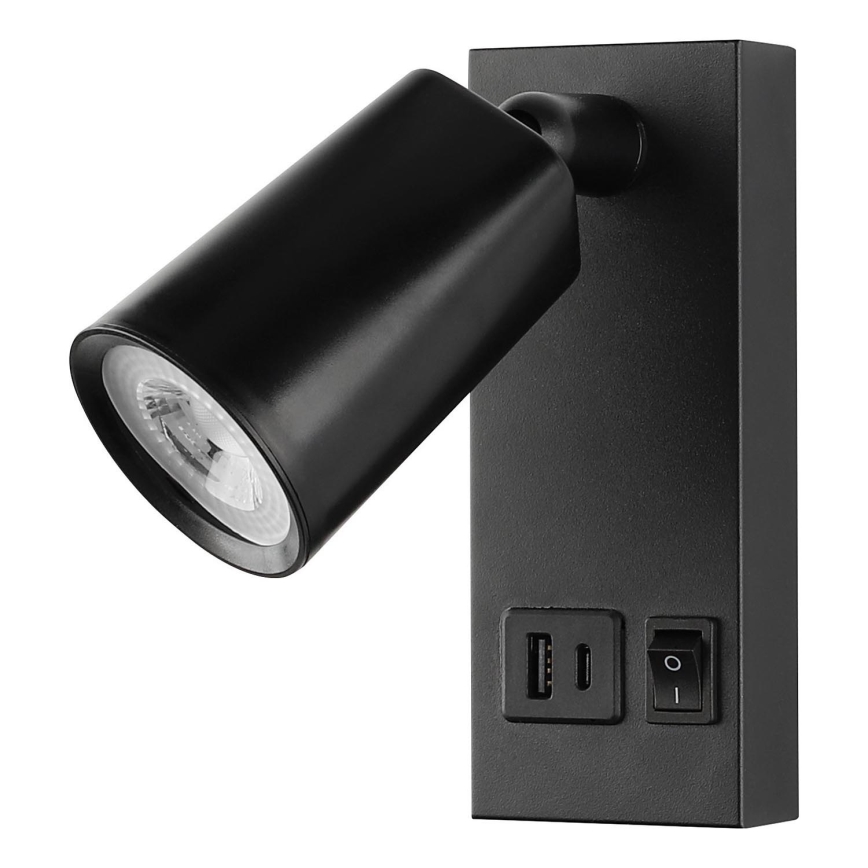 LED-Wandspot mit USB-Ladefunktion LED/5W/230V schwarz