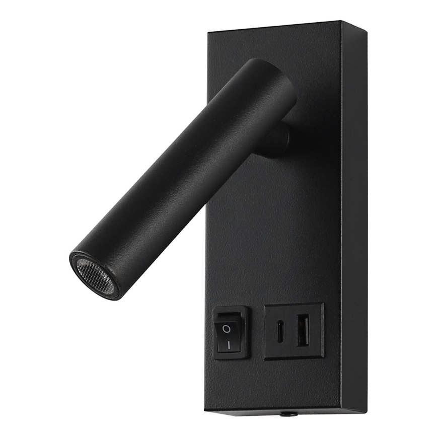 LED-Wandstrahler mit USB LED/2W/230V schwarz