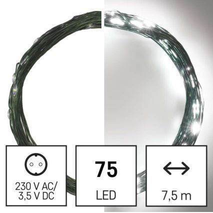 LED-Weihnachts-Außenlichterkette 75xLED/12,5m IP44 kaltweiß