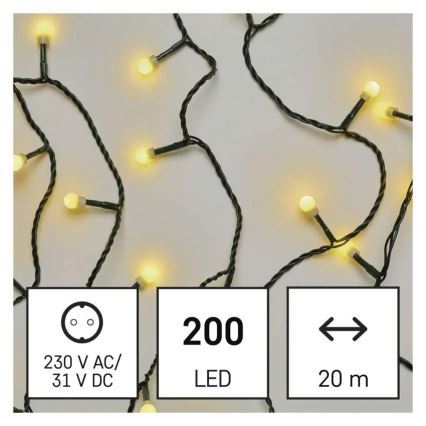 LED-Weihnachts-Lichterkette 200×LED, 8 Funktionen, 20 m, IP44, warmweiß