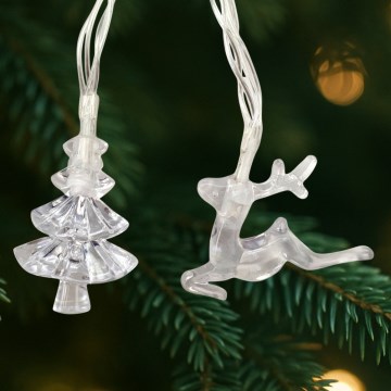 LED-Weihnachts-Lichterkette für den Außenbereich 20xLED/2xAA 2,2 m IP44 mehrfarbig Tannenbäume und Rentiere