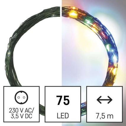 LED-Weihnachts-Lichterkette für den Außenbereich 75xLED/12,5m IP44 mehrfarbig