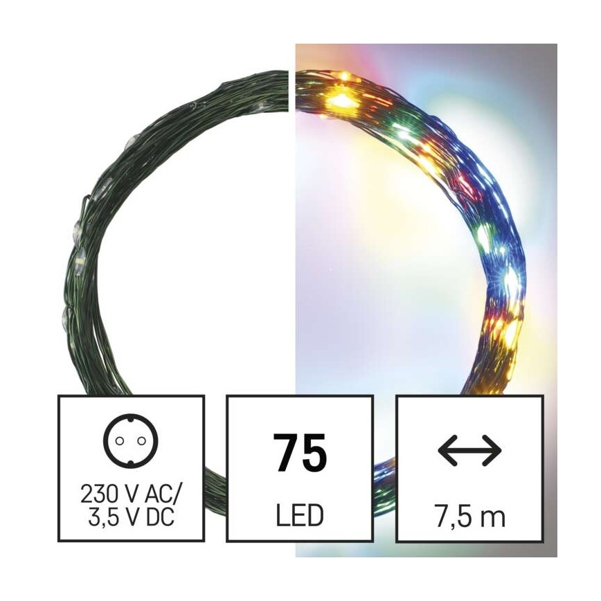 LED-Weihnachts-Lichterkette für den Außenbereich 75xLED/12,5m IP44 mehrfarbig