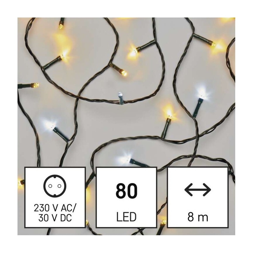 LED Weihnachts-Lichterkette für den Außenbereich 80xLED/13m IP44 Warm-/Kaltweiß