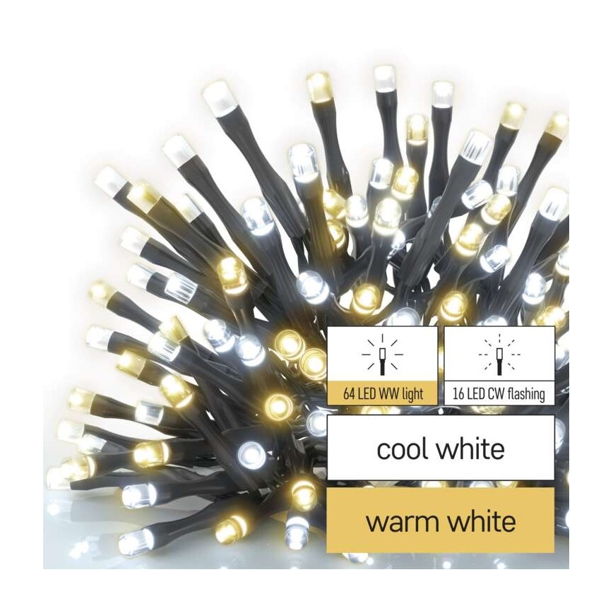 LED-Weihnachts-Lichterkette für den Außenbereich 80xLED/2 Funktionen 13m IP44 warmweiß/kaltweiß