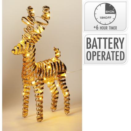 LED-Weihnachtsdekoration 30xLED/3xAA 37 cm warmweiß Rentier/gold