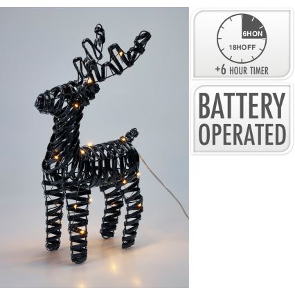 LED Weihnachtsdekoration 30xLED/3xAA 37 cm warmweiß Rentier/schwarz