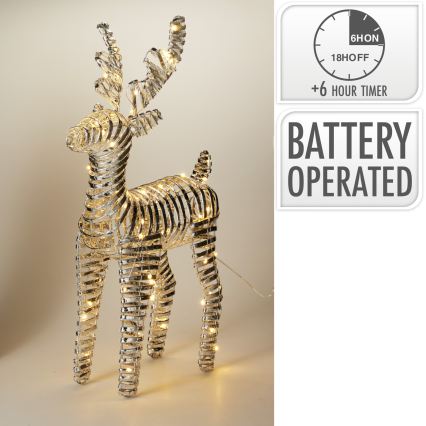 LED Weihnachtsdekoration 60xLED/3xAA 60 cm warmweiß Rentier/silber