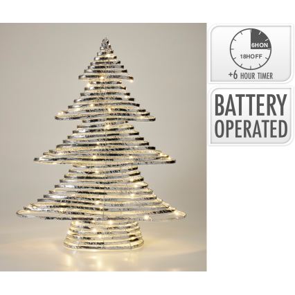 LED Weihnachtsdekoration 60xLED/3xAA 60 cm warmweiß Tannenbaum/silber