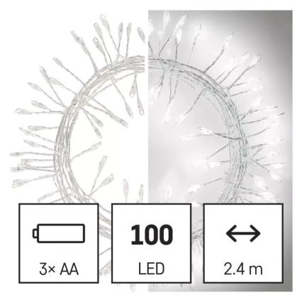 LED Weihnachtskette 100xLED/3xAA 2,7 m kaltweiß