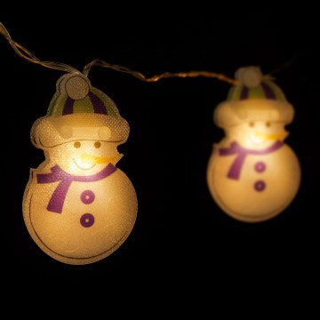 LED-Weihnachtskette 10×LED/2×AA 1,35 m warmweiß Schneemann