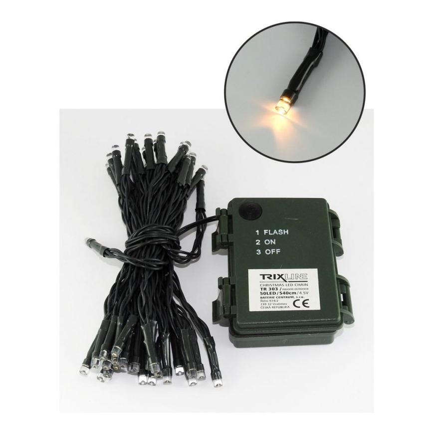 LED Weihnachtskette für Außen 5,4 m 50xLED/3xAA 2700 K