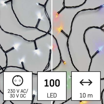 LED-Weihnachtskette für den Außenbereich 100xLED/8 Modi 15m IP44 kaltweiß/multicolor