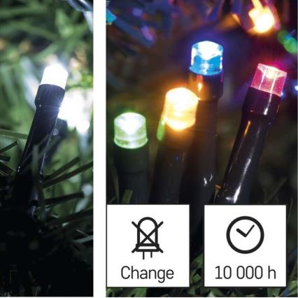 LED-Weihnachtskette für den Außenbereich 100xLED/8 Modi 15m IP44 kaltweiß/multicolor