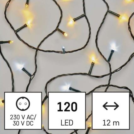 LED-Weihnachtskette für den Außenbereich 120xLED/2 Funktionen 17m IP44 warm/kalt weiß