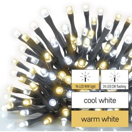 LED-Weihnachtskette für den Außenbereich 120xLED/2 Funktionen 17m IP44 warm/kalt weiß