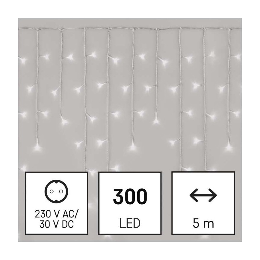 LED-Weihnachtskette für den Außenbereich 300xLED/8 Modi10m IP44 kaltweiß + Fernbedienung