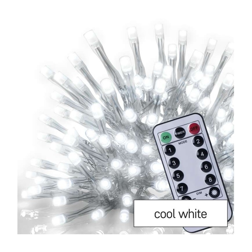 LED-Weihnachtskette für den Außenbereich 300xLED/8 Modi10m IP44 kaltweiß + Fernbedienung