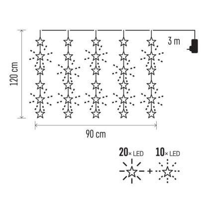 LED Weihnachtskette für den Außenbereich 30xLED/3,9m IP44 Sterne